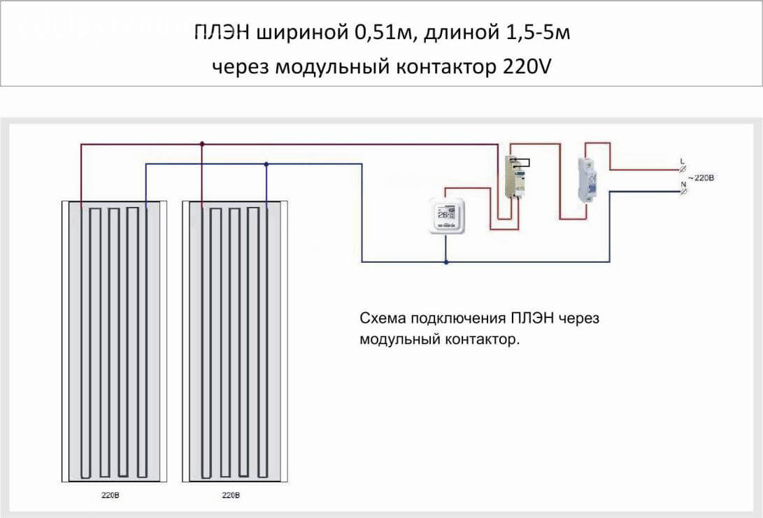 Схема подключения ПЛЭН шириной 0,51 м, длиной 1,5-5 м